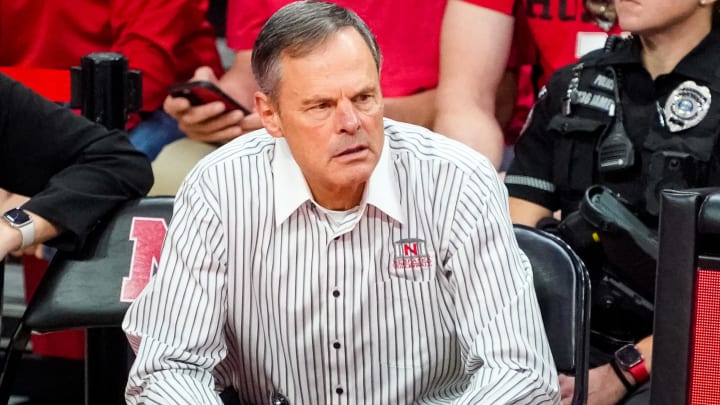 Oct 21, 2023; Lincoln, NE, USA; Nebraska Cornhuskers head coach John Cook during the first set against the Wisconsin Badgers.