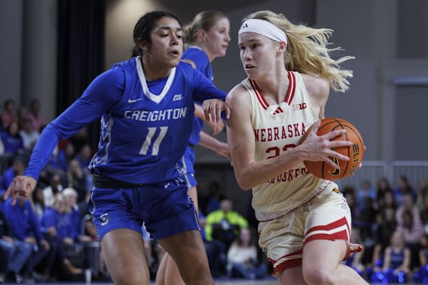 Nebraska women's basketball guard Britt Prince drives against Creighton.