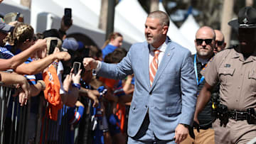 Florida head coach Billy Napier greets fans during Gator Walk before an NCAA football game against Mississippi Stateat Steve Spurrier Field at Ben Hill Griffin Stadium in Gainesville, FL on Saturday, October 18, 2025. [Alan Youngblood/Gainesville Sun]
