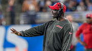 Tampa Bay Buccaneers head coach Todd Bowles talks with the referees vs. the Detroit Lions. 