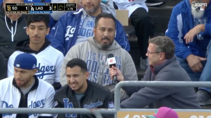 This Los Angeles Dodgers fan got caught trying to pull a fast one after catching a home run ball. This Los Angeles Dodgers fan got caught trying to pull a fast one after catching a home run ball.