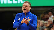 Kansas Jayhawks men's basketball head coach Bill Self reacts from the bench during the first half against Iowa State in the Big-12 men’s basketball showdown at Hilton Coliseum on Wednesday, Jan. 15, 2025 in Ames, Iowa.
