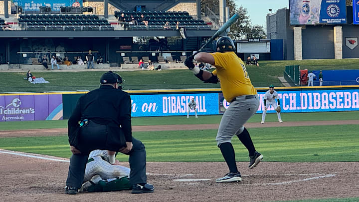 Matthew Russo awaits a pitch in the top of the seventh inning of Southern Miss' win over Baylor during the Round Rock Classic.