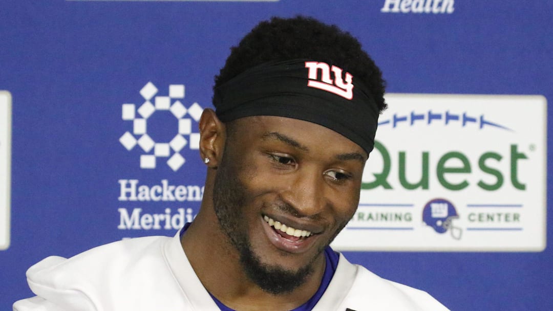 East Rutherford , NJ — May 10, 2024 -- Second round draft pick safety Tyler Nubin as the NY Giants hold their Rookie Camp and introduce their new draft picks.