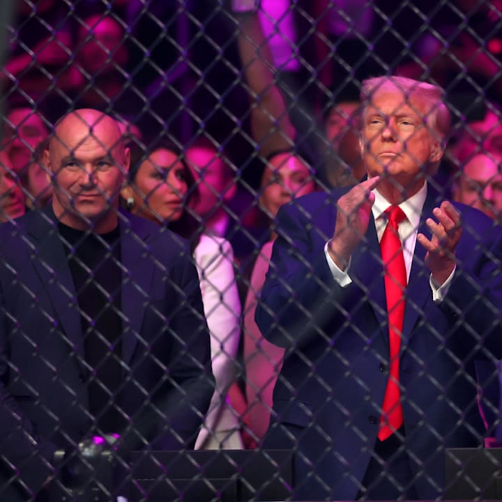 CEO of the UFC Dana White and the President of the United States Donald Trump before a bantamweight title fight during UFC 31