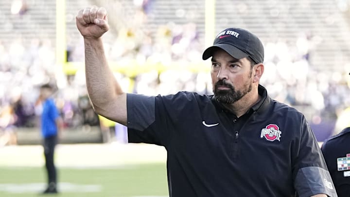 Ohio State Buckeyes head coach Ryan Day leaves the field following the NCAA football game against the Washington Huskies at Husky Stadium in Seattle on Sept. 27, 2025. Ohio State won 24-6.