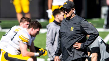 Iowa defensive coordinator Phil Parker watches a play during the final Hawkeyes spring football practice of the season, Saturday, May 1, 2021, at Kinnick Stadium in Iowa City, Iowa.

210501 Ia Spring Fb 041 Jpg
