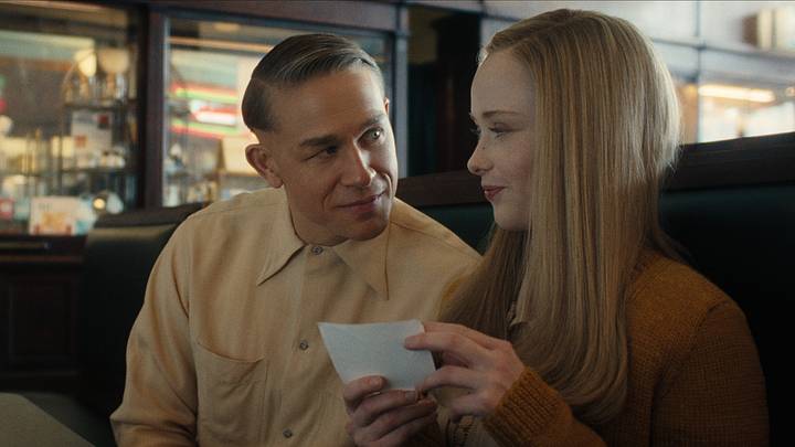 (L to R) Charlie Hunnam as Ed Gein, Suzanna Son as Adelina in episode 302 of Monster: The Ed Gein Story