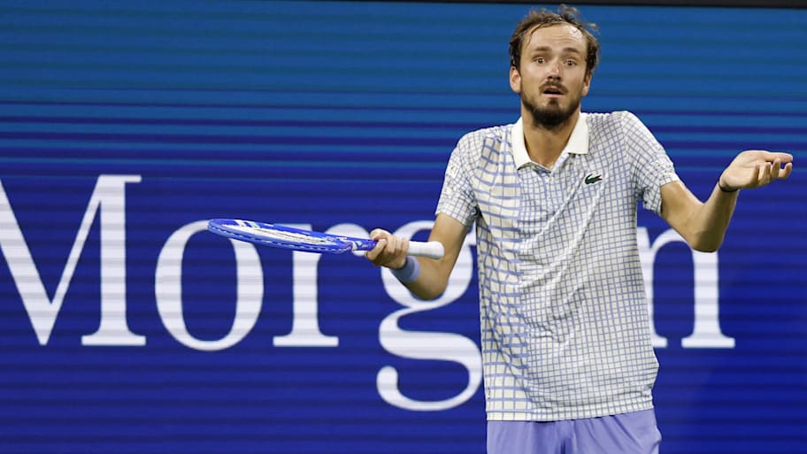 Daniil Medvedev gestures after losing a point against Benjamin Bonzi at the 2025 US Open. | Geoff Burke-Imagn Images