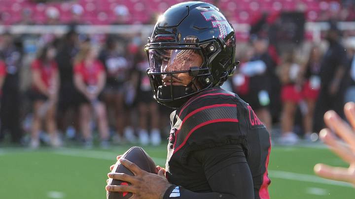 Texas Tech's Thomas Castellanos warms up before a Big 12 Conferencd football game, Friday, Sept. 18 2026, in Galaxy Stadium.