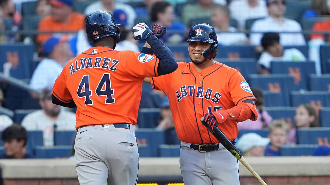 Houston Astros third baseman Isaac Paredes and Yordan Alvarez. Credit: Gregory Fisher-Imagn Images