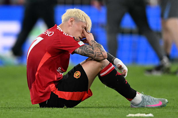 Alejandro Garnacho looking inconsolable after Europa League final defeat.