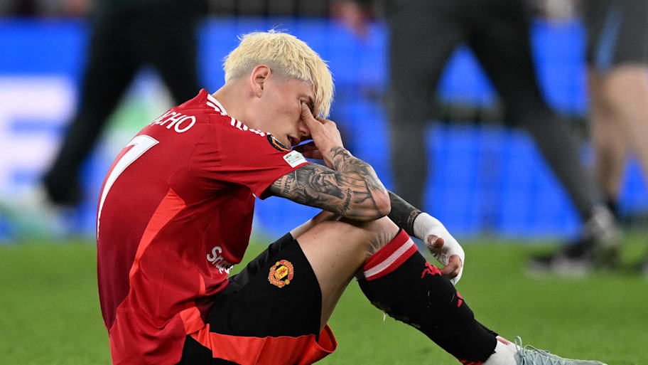 Alejandro Garnacho looking inconsolable after Europa League final defeat.