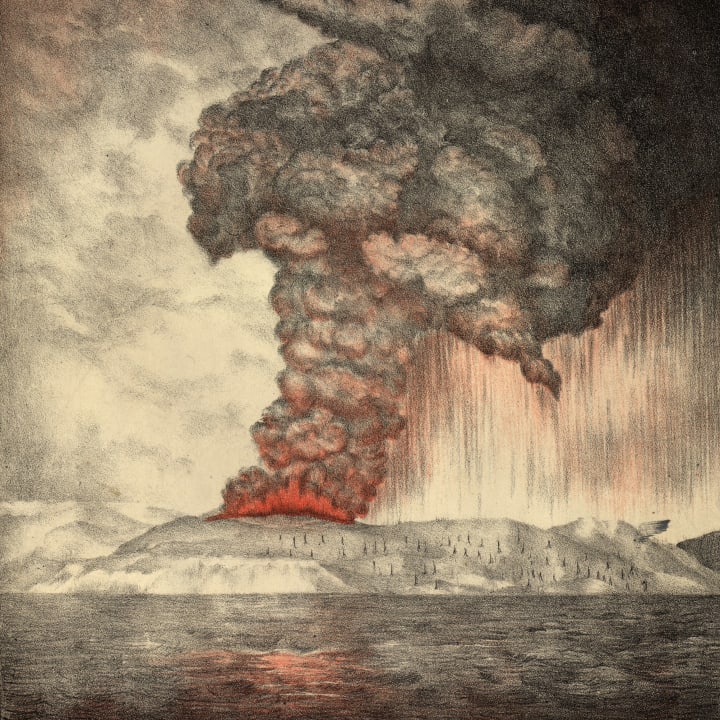 Illustration of the 1883 Krakatoa volcano eruption