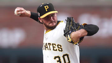 Jul 15, 2025; Cumberland, Georgia, USA; National League pitcher Paul Skenes (30) of the Pittsburgh Pirates pitches in the first inning against the American League during the 2025 MLB All Star Game at Truist Park. Mandatory Credit: Brett Davis-Imagn Images
