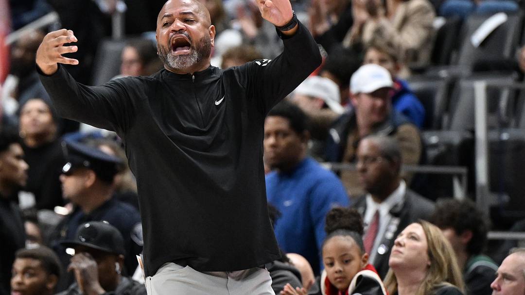 Jan 1, 2025; Detroit, Michigan, USA;  Detroit Pistons head coach JB. Bickerstaff yells instructions to his team against the Orlando Magic in the second quarter at Little Caesars Arena. Mandatory Credit: Lon Horwedel-Imagn Images