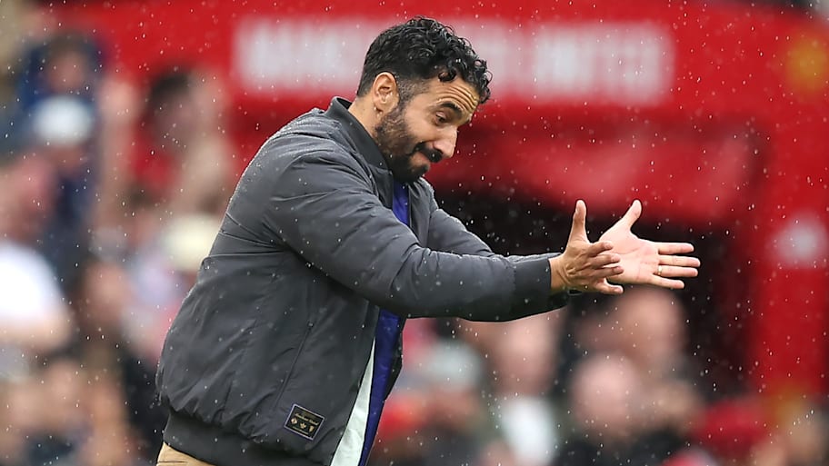 Ruben Amorim makes a tactical gesture during Man Utd’s clash with Burnley