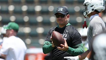 Aug 23, 2025; Honolulu, Hawaii, USA; Hawaii Rainbow Warriors head coach Timmy Chang is seen on the field before an NCAA college football game against the Stanford Cardinal at Clarence T.C. Ching Athletics Complex. Mandatory Credit: Marco Garcia-Imagn Images