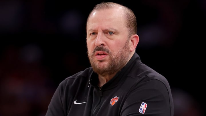 May 19, 2024; New York, New York, USA; New York Knicks head coach Tom Thibodeau coaches against the Indiana Pacers during the second quarter of game seven of the second round of the 2024 NBA playoffs at Madison Square Garden. Mandatory Credit: Brad Penner-USA TODAY Sports
