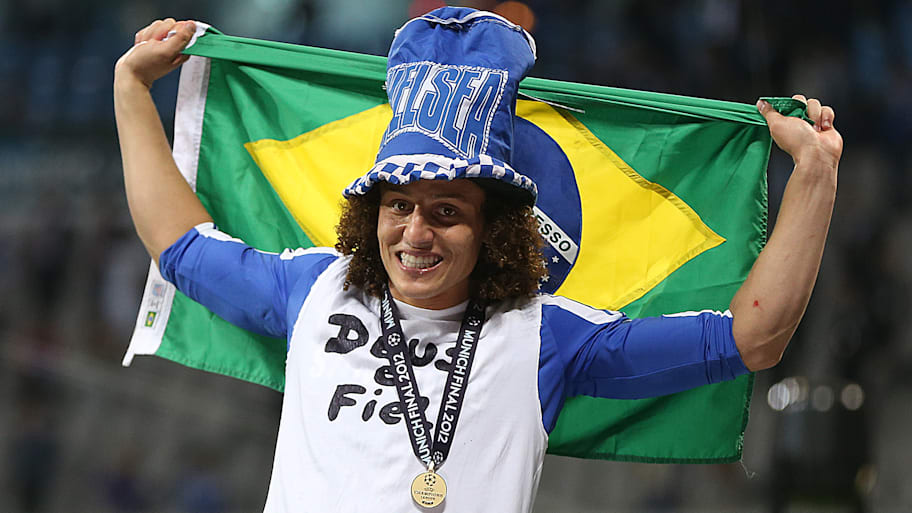 David Luiz celebrating.