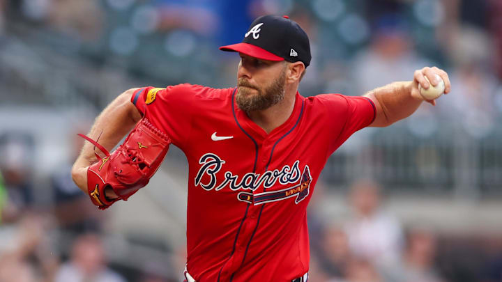 Sep 5, 2025; Atlanta, Georgia, USA; Atlanta Braves starting pitcher Chris Sale (51) throws against the Seattle Mariners in the first inning at Truist Park. Mandatory Credit: Brett Davis-Imagn Images