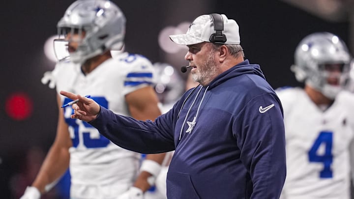 Dallas Cowboys head coach Mike McCarthy on the sideline against the Atlanta Falcons during the second half at Mercedes-Benz Stadium. 