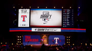 Jul 14, 2024; Ft. Worth, TX, USA;  General view of the Texas Rangers pick during the first round of the MLB Draft at Cowtown Coliseum. Mandatory Credit: Kevin Jairaj-USA TODAY Sports