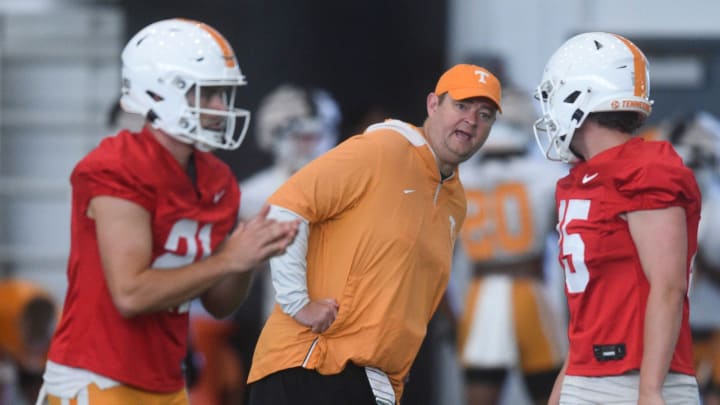 Tennessee head coach Josh Heupel during Tennessee football’s first fall practice, in Knoxville, Tenn., Wednesday, July 31, 2024.