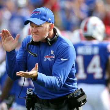 Bills head coach Sean McDermott is fired up after a field goal.