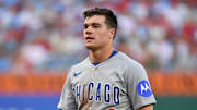 Jun 10, 2025; Philadelphia, Pennsylvania, USA; Chicago Cubs third base Matt Shaw (6) against the Philadelphia Phillies at Citizens Bank Park. Mandatory Credit: Eric Hartline-Imagn Images