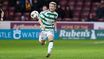 Daizen Maeda in a Scottish Premiership match against Motherwell at Fir Park Stadium, Motherwell, Scotland on February 2, 2025