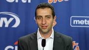Dec 12, 2024; Flushing, NY, USA; New York Mets general manager David Stearns speaks to the media during a Juan Soto introductory press conference at Citi Field. Mandatory Credit: Brad Penner-Imagn Images