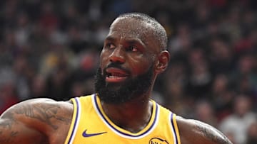 Los Angeles Lakers forward LeBron James reacts after losing the ball against the Toronto Raptors