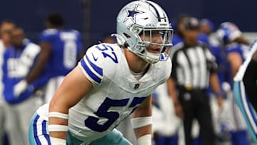  Dallas Cowboys linebacker Jack Sanborn (57) in action against the New York Giants at AT&T Stadium. 