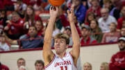 Indiana's Trent Sisley (11) shoots against Kansas State at Simon Skjodt Assembly Hall.