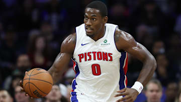 Nov 9, 2025; Philadelphia, Pennsylvania, USA; Detroit Pistons center Jalen Duren (0): Bill Streicher-Imagn Images