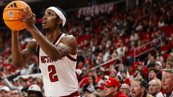 Jan 27, 2026; Raleigh, North Carolina, USA; NC State Wolfpack guard Jr. Paul McNeil (2) shoots a three pointer during the first half of the game against the Syracuse Orange at Lenovo Center. Mandatory Credit: Jaylynn Nash-Imagn Images