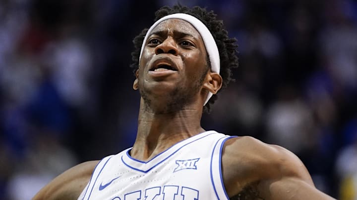 Feb 21, 2026; Provo, Utah, USA; BYU Cougars forward AJ Dybantsa (3) reacts during the second half against the Iowa State Cyclones at Marriott Center. Mandatory Credit: Aaron Baker-Imagn Images