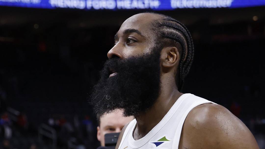 May 13, 2026; Detroit, Michigan, USA; Cleveland Cavaliers guard James Harden (1) walks off the court after game five of the second round of the 2026 NBA Playoffs against the Detroit Pistons at Little Caesars Arena. Mandatory Credit: Rick Osentoski-Imagn Images