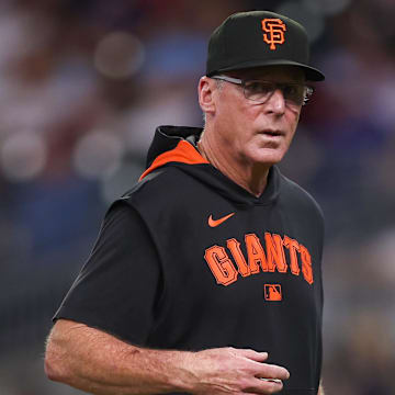 Jul 22, 2025; Atlanta, Georgia, USA; San Francisco Giants manager Bob Melvin (6) walks off the field against the Atlanta Braves in the sixth inning at Truist Park. 