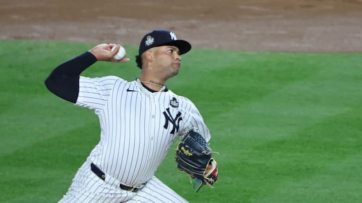 Luis Gil Pitching for the New York Yankees in Game 4 of the 2024 World Series
