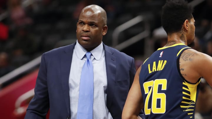 Dec 6, 2019; Detroit, MI, USA; Indiana Pacers head coach Nate McMillan looks on during the third quarter against the Detroit Pistons at Little Caesars Arena. Mandatory Credit: Raj Mehta-USA TODAY Sports