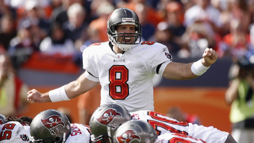Oct 5, 2008; Denver, CO, USA; Tampa Bay Buccaneers quarterback Brian Griese calls out signals in the second quarter against the Denver Broncos at Invesco Field at Mile High. Mandatory Credit: Byron Hetzler-Imagn Images Oct 5, 2008; Denver, CO, USA; Tampa Bay Buccaneers quarterback Brian Griese calls out signals in the second quarter against the Denver Broncos at Invesco Field at Mile High. Mandatory Credit: Byron Hetzler-Imagn Images