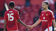 Leny Yoro (left) and Diogo Dalot (right) were spotted in training ahead of the Europa League final.