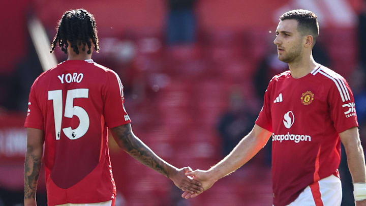 Leny Yoro (left) and Diogo Dalot (right) were spotted in training ahead of the Europa League final. Leny Yoro (left) and Diogo Dalot (right) were spotted in training ahead of the Europa League final.