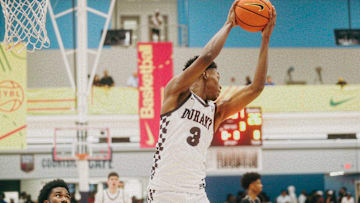 Team Durant’s Cam Ward (3) grabs a rebound during a game against Team Mokan Elite during the Nike Elite Youth Basketball League session one on Saturday, April 27, 2024 at the Memphis Sports & Event Center in Memphis, Tenn.