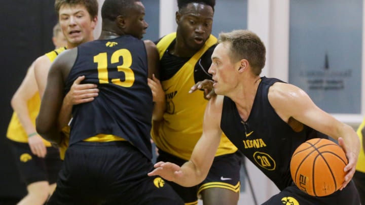 Iowa’s Payton Sandfort drives to the basket during practice Monday, July 15, 2024 in Iowa City, Iowa.