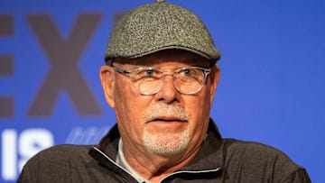 Mar. 1, 2022; Indianapolis, IN; Tampa Bay head coach Bruce Arians talks to the media during the 2022 NFL Combine.