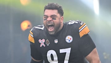 Dec 25, 2024; Pittsburgh, Pennsylvania, USA; Pittsburgh Steelers defensive tackle Cameron Heyward (97) takes the field against the Kansas City Chiefs at Acrisure Stadium. Mandatory Credit: Barry Reeger-Imagn Images