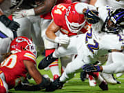 Baltimore Ravens running back Derrick Henry scores a touchdown against the Kansas City Chiefs.